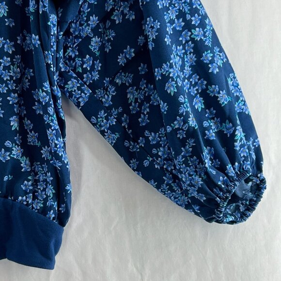 Draper James RSVP Ruffled Long Sleeve Bodysuit Size 2X Button Front Floral Blue - Picture 6 of 12